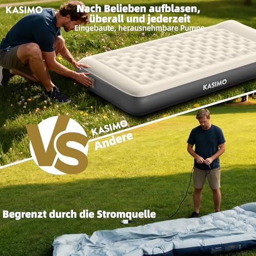 KASIMO TPU Air Mattress Self-Inflating, Air Bed for 1 Person, Guest Bed with Integrated Electric Pump, Inflatable Mattress with Cushion, Air Mattress 190 x 90 x 22 cm for Guests at Home and Camping