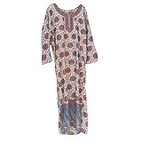 Boho Caftan House Dress Pink Flower Print Evening Wear Dresses