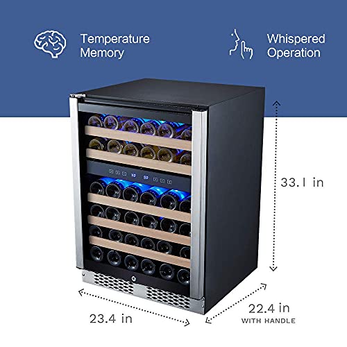 STAIGIS 24 Inch Wine Refrigerator, Under Counter Dual Zone Wine Cooler