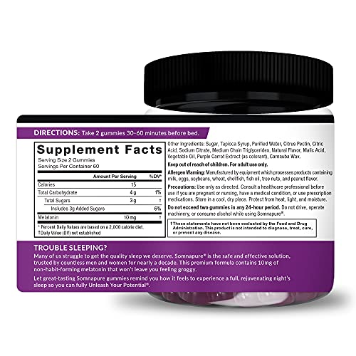 Somnapure Gummies with Melatonin for Adults, Non-Habit-Forming Sleep ...