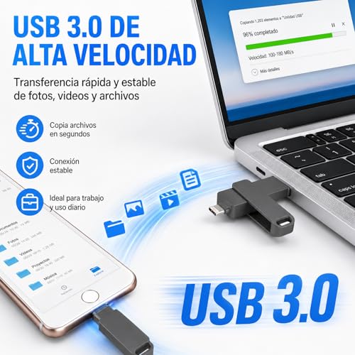SIJEW 4 en 1 USB Memoria, Memoria USB 128 GB 3.0, Pendrive USB Externa para Celular, Unidad Flash USB para Guardado de Datos, Memory Stick Compatible con iPhone, iPad, Windows, Mac y Lunux