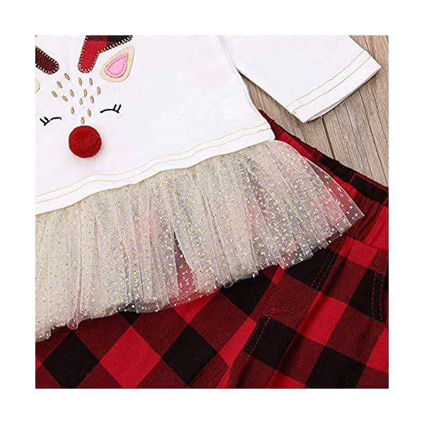 Funny Toddler Girl Christmas Outfits Boutique Reindeer Shirt Top+Plaid Pants Set - Image 4