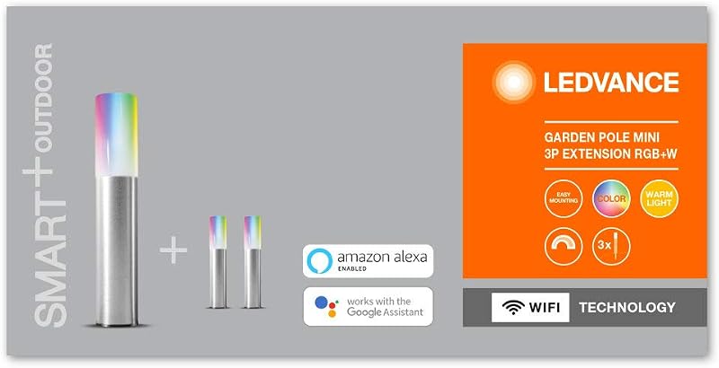 Luz de jardim LED inteligente com tecnologia WiFi, extensão por 3 mini postes para exterior, cores RGB intercambiáveis, compatível com Google e Alexa, SMART+ WIFI GARDPOLE MINI