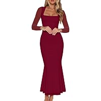 slim fit dress slacks LOVINA Red Sequin Long Sleeve Mermaid Haute Couture Evening Gown – Alesia C main image 0