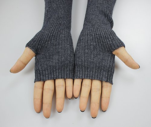 Farlenoyar Women Knit Cashmere Soft Winter Warm Gloves Arm Warmer Long Fingerless Gloves (Dark Grey)