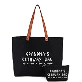 Lamyba Christmas Gifts for Gigi Nana Mimi, Grandma Tote Bag with Makeup Bag, Black
