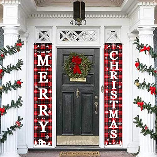 Merry Christmas Door Banners Porch Sign Hanging Banner Flag for Christmas Home Wall Indoor Outdoor Christmas Party Decorations