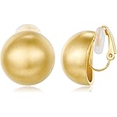 FAMARINE Gold Sliver Ball Clip on Earrings for Women Brushed Finish Small Clip Earrings Gift