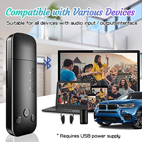 MagicDo Bluetooth FM Transmitter for Car,2-in-1 Bluetooth 5.0 Transmitter Receiver HiFi Wireless Audio Adapter with 3.5mm AUX for Car/Home Stereo Music System Support AUX/TF Card/U Disk