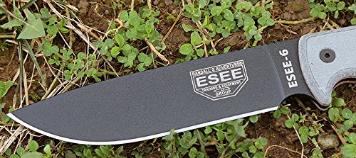 ESEE Knives 6P-B Plain Edge Full Tang Fixed Blade Knife and Sheath with Grey Micarta Handle for Outdoor Survival, Camping and Hunting