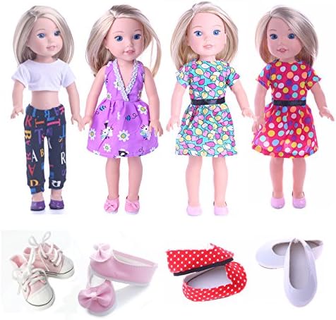 CUTE Clothes for American Girl Dolls:- 4set+4shoes for 14.5inch Wellie Wisher Dolls