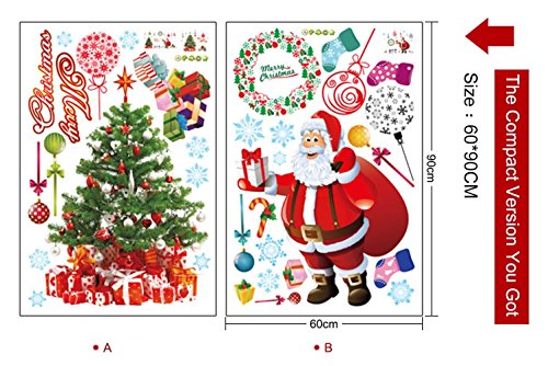 LAPOND Christmas Wall Decals Window Stickers Santa Claus Removable Christmas Tree DIY Wall Window Door Mural Shop Decal Sticker for Holiday and Party(2 PCS) - Thumbnail 2