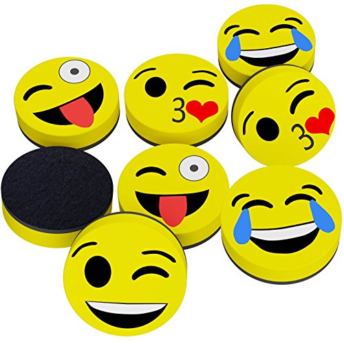 Hibery 24 Pack Magnetic Smiley Face Circular Dry Whiteboard Eraser - Magnetic Whiteboard Eraser for Home, Office and School Classroom - Thumbnail 2