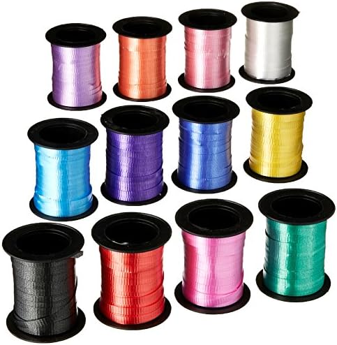 Fun Express Assorted Curling Ribbon Rolls – 60 Feet Per Roll – 12 Rolls Yellow / Blue / Pink, 3/16″ Wide