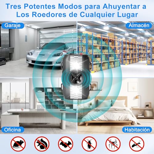 2PCS Ultrasónico Ahuyentador de Ratas para Coche con Flash, 3 Modos de Carga, Ahuyentador de Martas para Coche para Aticos, Hogar, Jardín y Automóviles