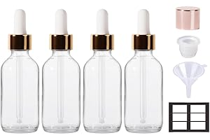 Stellacare 4P 2oz Clear Eye Dropper with Golden Cap Leak Proof Oil Bottles for Hair Travel Tincture Bottles