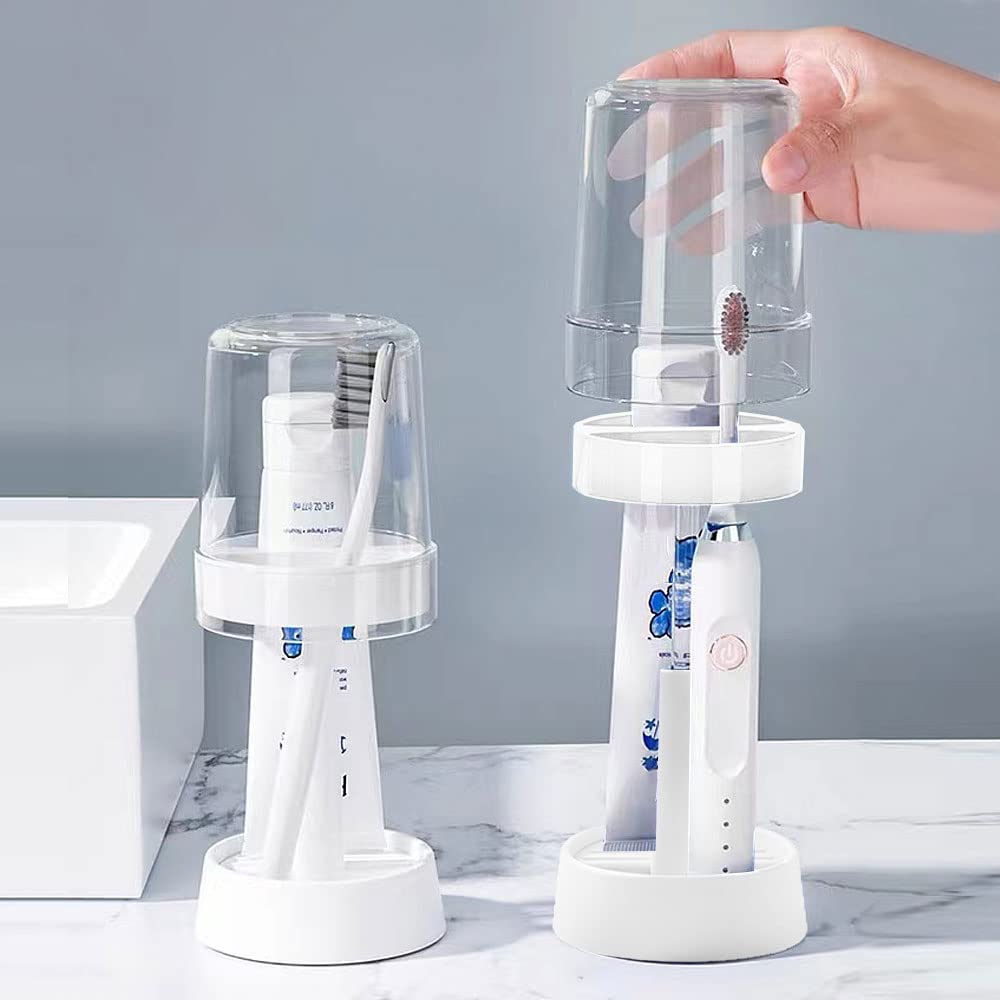 Photo 1 of 1 Pack Toothbrush Holder with Cover/Cup, Adujustable Height Electric Toothbrush Holders with 2 Slots, Compatible with Toothpaste Conventional or Electric Toothbrush Holder for Bathrooms