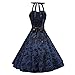 Dark Blue 1950 Rockabilly Bridesmaid Dress Black Flocked Tattoo