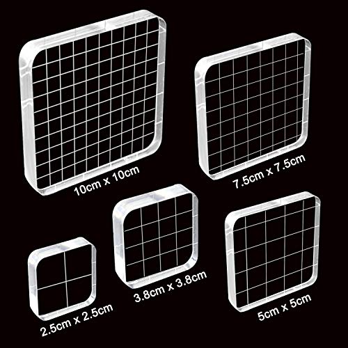 WeiMeet 5 Pieces Stamp Blocks Acrylic Clear Stamping Blocks Tools with Grid Lines for Scrapbooking Crafts Making