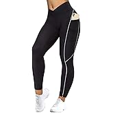 MOOSLOVER Women V Cross Waist Butt Lifting Leggings with Pockets High Waisted Yoga Pants