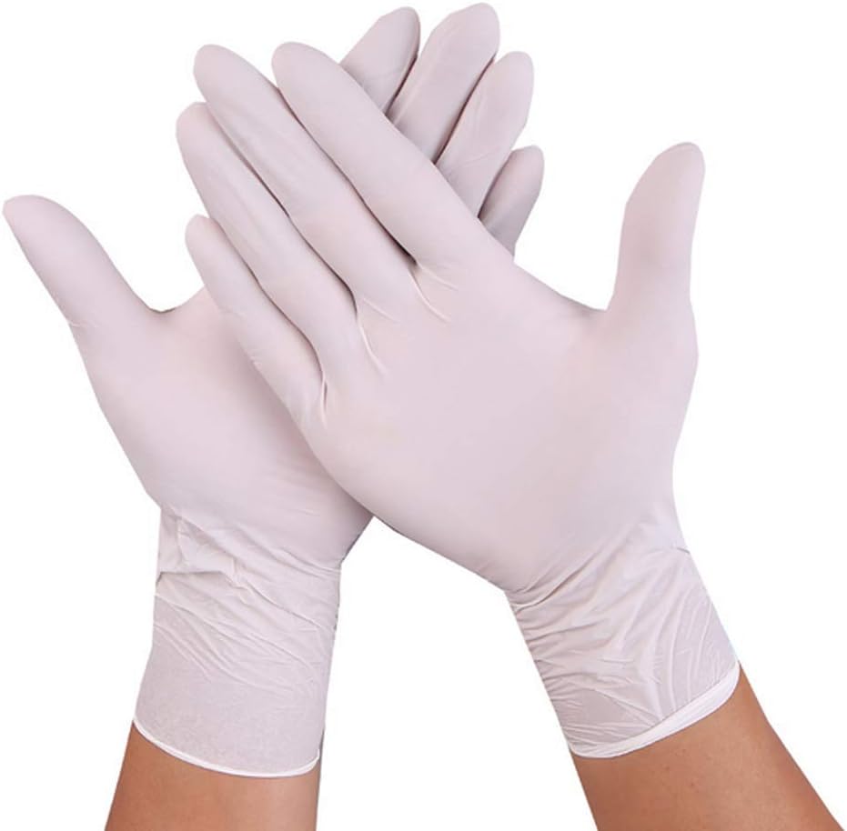 100 Pcs Nitrile Disposable Gloves Powder Free Rubber Latex Free Medical Exam Gloves Non Sterile Ambidextrous Comfortable Kitchen Home Cleaning Industrial Rubber Gloves White Color (M)