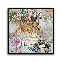 Framed Canvas Wall Art Retro Flowers and Birds Canvas Prints Home Artwork Decoration for Living Room,Bedroom - 16x16 inches