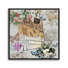 Framed Canvas Wall Art Retro Flowers and Birds Canvas Prints Home Artwork Decoration for Living Room,Bedroom - 16x16 inches