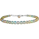 InfinityGemsArt Opal Bracelets For Women October Birthstone, Minimalist Beaded Jewelry Chakra Healing Crystals, 925 Sterling Silver Chain 8 inch, Premium Gifts For Her, Western Jewelry