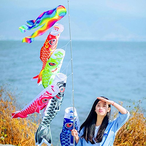 Niome Japanese Decorative Windsock Carp Flag KoiNobori Sailfish Garden Yard Hanging Decoration Red - Thumbnail 2