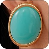 Vintage Large Gold Chunky Oval Black Resin Stud Earrings for Women, Retro Trendy Big Green Turquoise Earring Minimalist Party Jewelry Gift Accessories