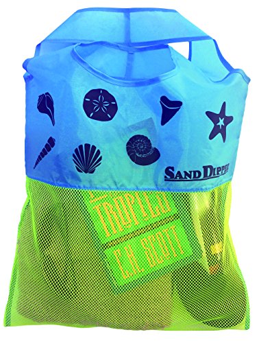 Fun Fish Expandable Mesh Beach Tote | Sand Dipper Brand | Convenient Beach Water Park Summer Bag | Blue Fish (Blue)