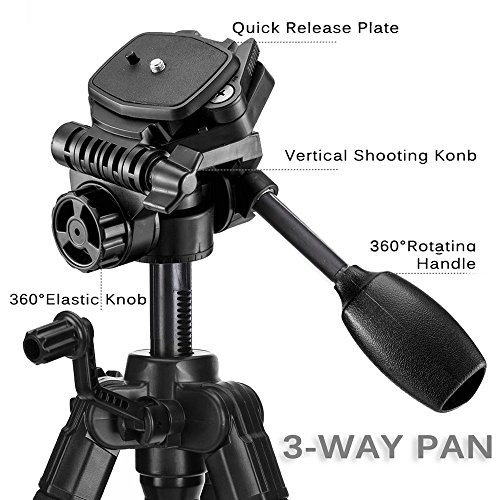 Camera Tripod,57''DSLR Aluminum Camera Tripod for Canon, Nikon, Sony, Samsung, Olympus, Panasonic & Pentax + eCost Microfiber,With 1/4" 3 Way PanHead,2 Bubble Level,57",Load up to 8.8lb, Carry Bag