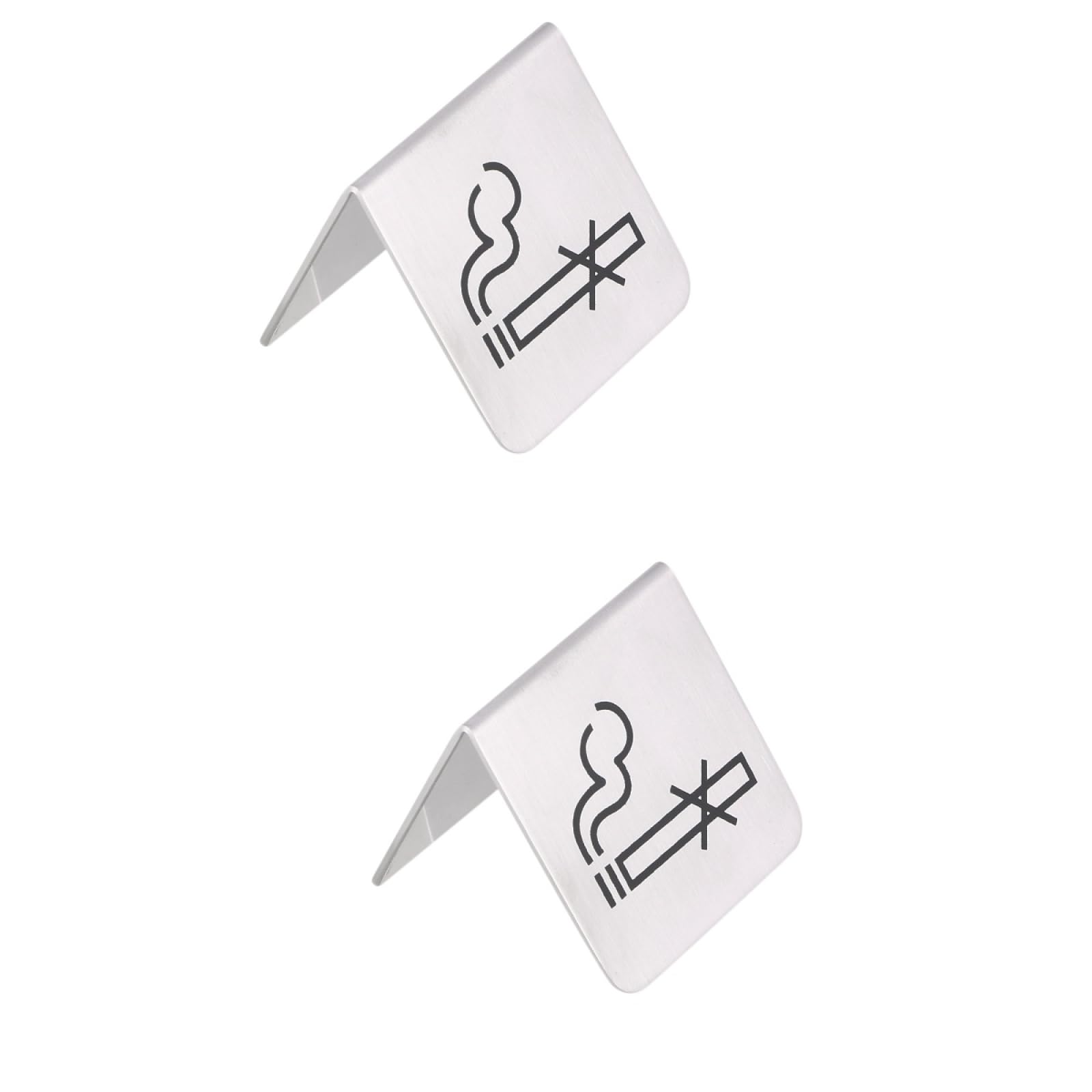 NIYANGLE 2pcs Table No Smoking Sign Desktop No Smoking Sign Double Side No No Table Tent Stainless Steel No