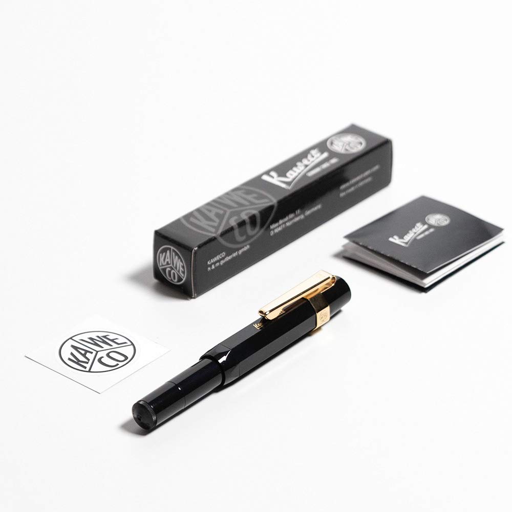 Kaweco Sport Classic Fountain Pen Black, Fine Nib Sport Octagonal Clip Gold