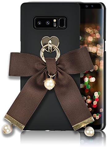 Galaxy Note 8 Case [HandMade Stripe Ribbon Series] Silky SF Coating Hard PC [Detachable Ring, Ivory Faux Pearl] Ultra Slim, Light Weight, Samsung galaxy Note 8 Cover (Brown)