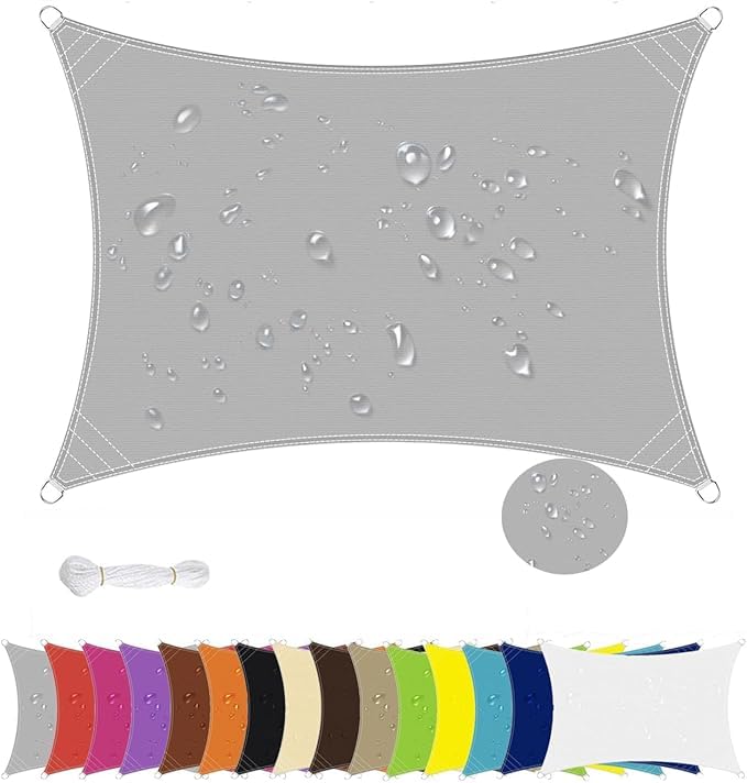 Kebin Sun Shade Sail Waterproof Sunscreen Awning Canopy 98% UV Block With Rope for Outdoors, Garden, Patio, Yard, Party