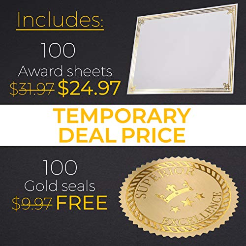 100 Professional Award Certificate Paper 8.5 x 11 with Seals, Gold Foil Border, Blank. Laser, Inkjet - //medicalbooks.filipinodoctors.org