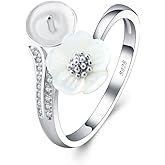 LGSY Sterling Silver Daisy Flower CZ Ring Mounting for Women, Adjustable Ring Fittings Accessories for Pearl Jewelry Making