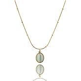 Iborov 18k Gold Plated Stainless Steel Healing Stone Oval Pendant Necklace Jewelry Gift for Women