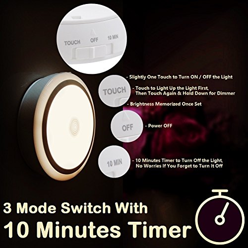 RTSU Rechargeable Touch Light with Timer, Dimmable Kids Baby Nursery Night Light Lamp, Wireless Stick-on Anywhere LED Push Tap Light for Closet cabinet, Brightness Memory, Warm White Light (Golden)