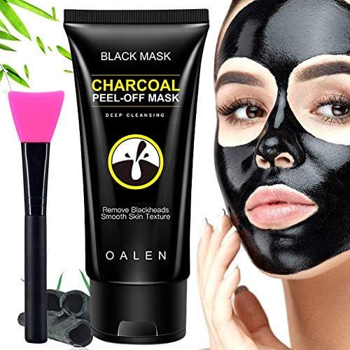 Blackhead Remover Mask,Blackhead Peel Off Mask,Bamboo Activated Charcoal Mask,Deep Cleansing Black Facial Mask with Brush 50 ml