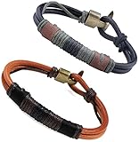 Areke Mens Genuine Leather Bracelets Cool Vintage Male Unisex Wrap Wrist Bracelet Rope