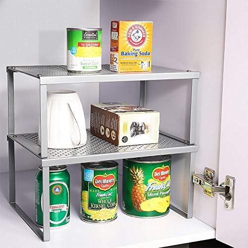 NEX 2-Pack Kitchen Bathroom Cabinet and Counter Shelf Organizer Stackable Expandable Storage Rack, 12.7'' L x 9'' W x 6'' H, Sliver