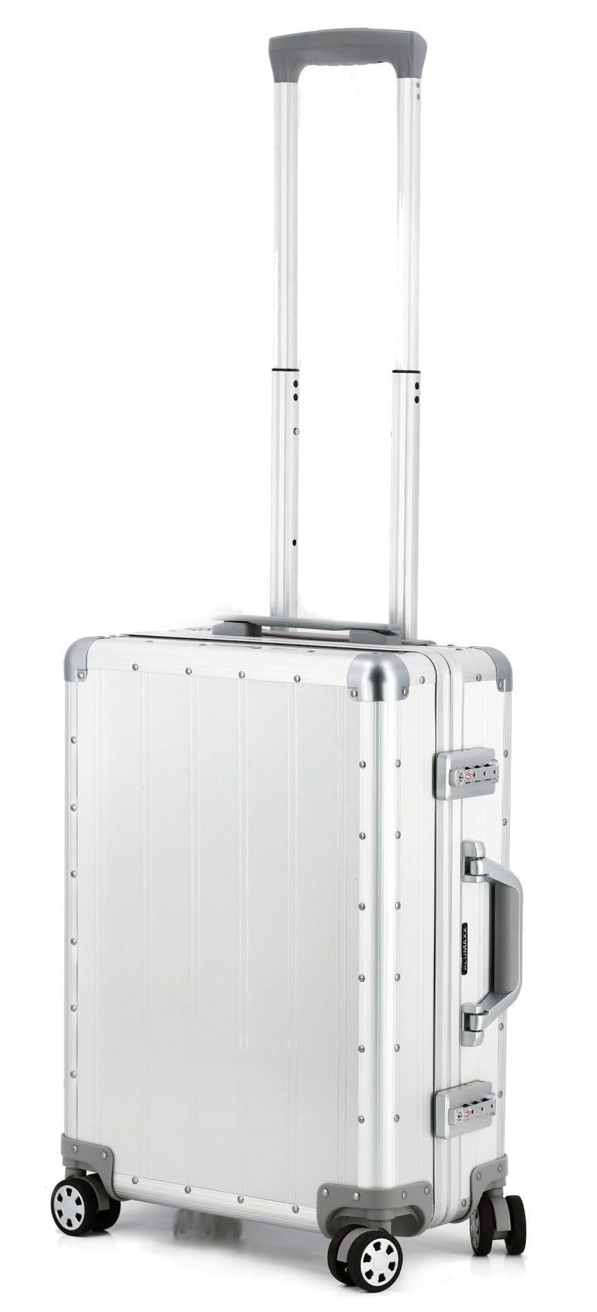 Alumaxx Orbit Travel Trolley Case with 4 Double 360° Smooth Wheels, 54cm, Silver Aluminium Suitcase