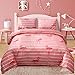 LAMEJOR Duvet Cover Sets Queen Flamingo Pattern Bedding Set Comforter Cover (1 Duvet Cover+2 Pillowcases) Pink