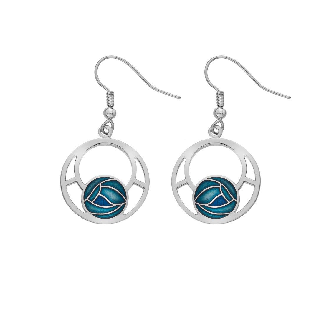 Rennie Mackintosh Inspired Round Rose 20mm Hook Earrings (Turquoise)