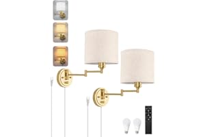 GOODATE Plug in Wall Sconces with Remote Control, Dimming & Adjustable Colors 2700K-6500K, Hardwire or Plug-in, Swing Arm Wal