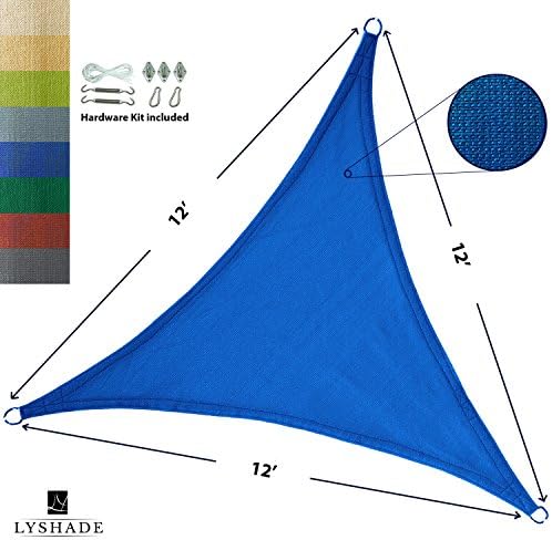 LyShade 12' x 12' x 12' Triangle Sun Shade Sail Canopy with Stainless Steel Hardware Kit (Blue) - UV Block for Patio and Outdoor