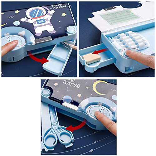 Minache Multifunction Pencil Case, Pencil Box with 2 Compartments for Students - Cartoon Pattern Stationery Set with Pop Out Scissors and Pencil Sharpener