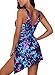 BLENCOT Women's V Neck Printed One Piece Swimdress Asymmetrical Hem Slit Swimsuits Bathing Suit